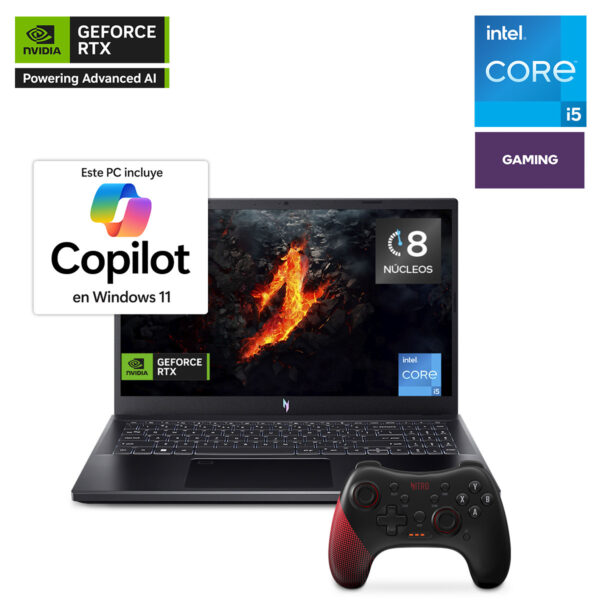 1200ftw-100199601 Laptop Gamer Acer Nitro V 15 NVIDIA GeForce RTX 2050 Intel Core i5 15.6 pulg. 512GB SSD 8GB RAM Incluye Control Gamer Nitro