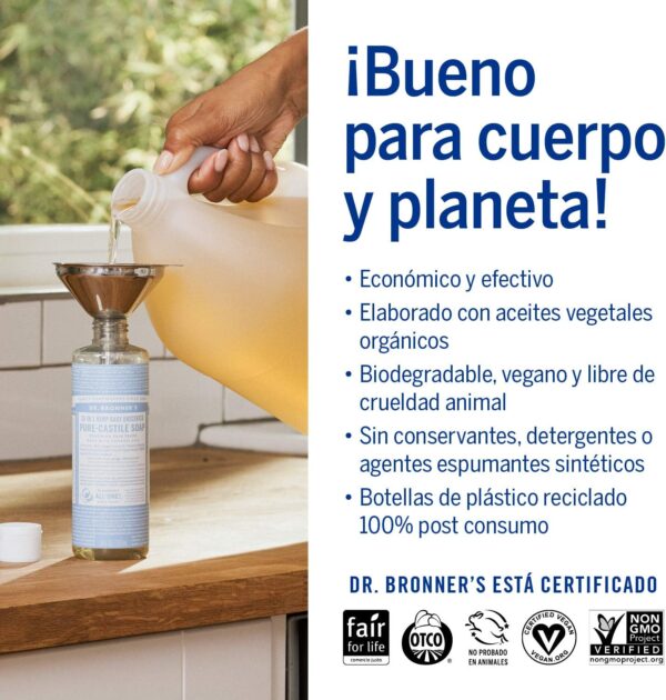 Jabón de castilla orgánico, fórmula concentrada, ideal para bebés, piel atópica, con psoriasis o dermatitis, biodegradable - Sin Aroma 3.8 L