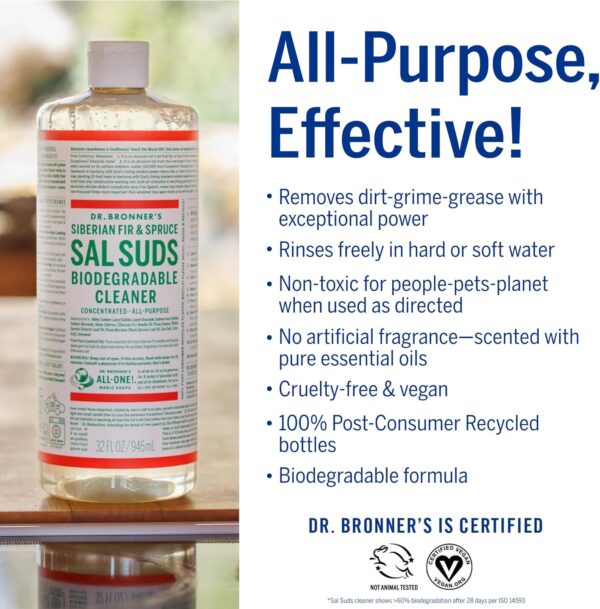81TZw8tfM+L._AC_SL1500_ Dr. Bronner's Sal Suds – Limpiador Biodegradable Multiuso de Pino, Concentrado y Potente, Ideal para Pisos, Ropa, Platos y Más, Suave con la Piel pero Duro con la Suciedad – 3.8 L