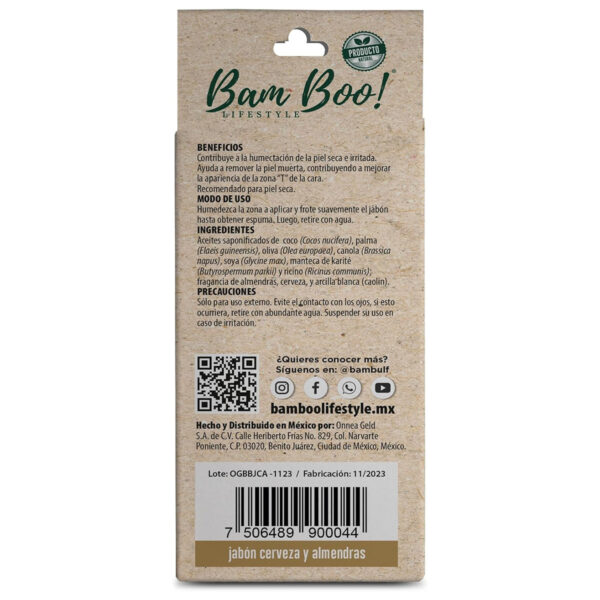 Jabón Artesanal Natural Cerveza y Almendras 100 g Bam Boo! Lifestyle